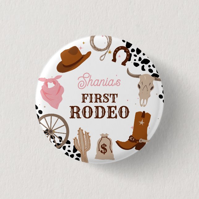 Western First Rodeo Wild West Girl First Birthday 3 Cm Round Badge (Front)