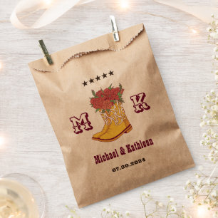 Western Floral Cowboy Boot Monogram Rustic Wedding Favour Bag
