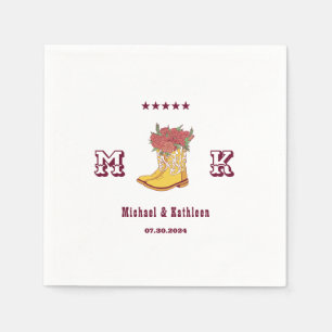 Western Floral Cowboy Boot Monogram Rustic Wedding Napkin