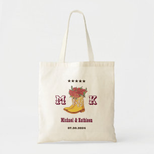 Western Floral Cowboy Boot Monogram Rustic Wedding Tote Bag