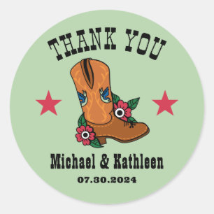 Western Floral Cowboy Boot Rustic Country Wedding Classic Round Sticker
