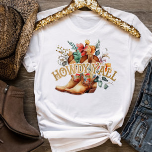 Western Floral Cowboy Boots Howdy Y'all T-Shirt