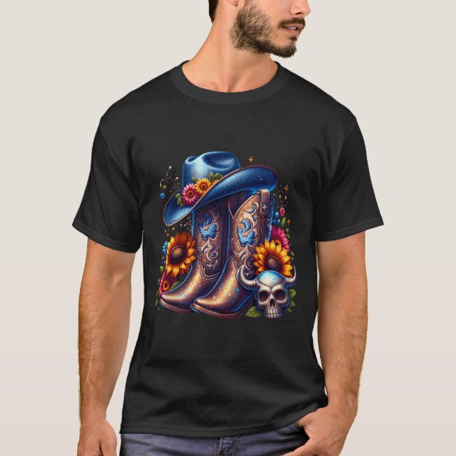 Western Floral Cowboy Boots  T-Shirt (Front)
