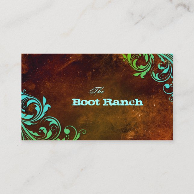 Western Floral Loyalty Card Brown Blue Grunge (Front)