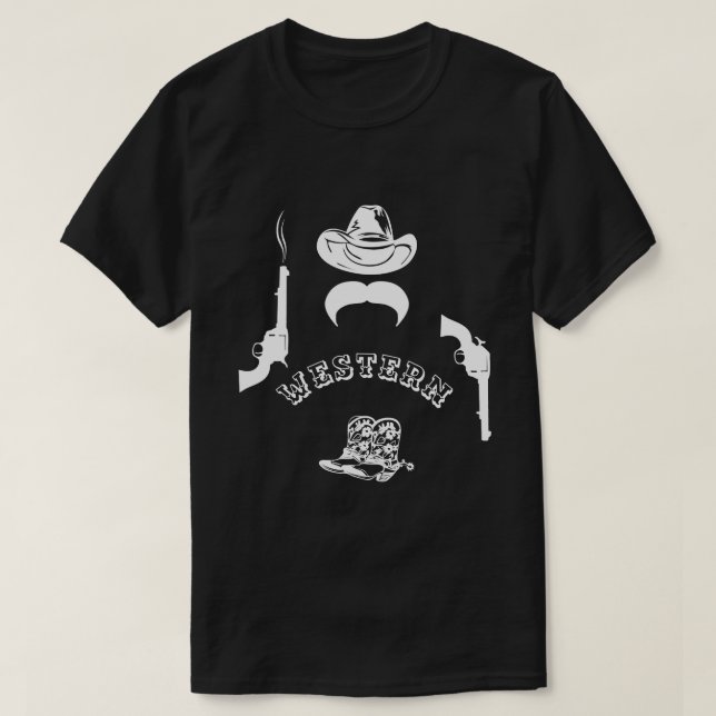 Western funny, unique, customisable, black T-Shirt (Design Front)