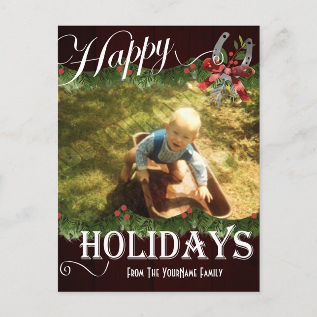 Western Garland Photo Personalized Holiday Card (Front)