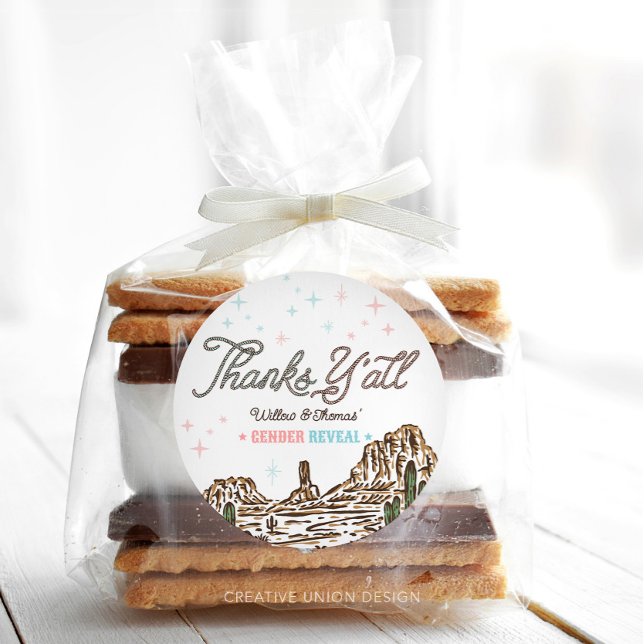 Western Gender Reveal Cowboy or Cowgirl Classic Round Sticker (Creator Uploaded)