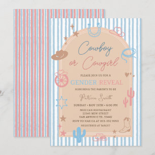 Western Gender Reveal Cowboy or Cowgirl Stripe Invitation