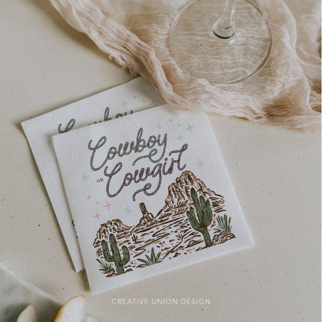 Western Gender Reveal Shower Cowboy or Cowgirl Napkin (Creator Uploaded)