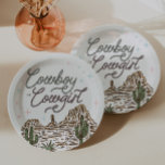 Western Gender Reveal Shower Cowboy or Cowgirl Paper Plate<br><div class="desc">Get ready to saddle up for a rootin'-tootin' gender reveal that captures the spirit of the Wild West! This charming design features a playful rope font that weaves its way through hand-illustrated scenes of rodeos and desert landscapes. Perfect for any gender reveal, this collection includes whimsical invitations, delightful decor, and...</div>