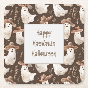 Western Ghosts Halloween Hoedown Party Square Paper Coaster