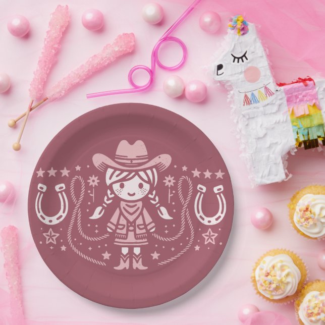 Western Giddy Up Pink Cowgirl Birthday  Paper Plate (Party)