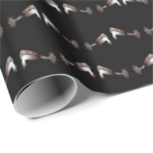 Western Gift Wrap Silver Spurs on Black