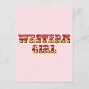 Western Girl Cowgirl Pink & Green Wild West Postcard