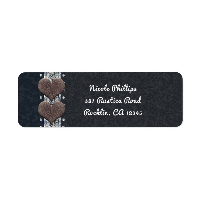 Western Glam Black Leather & Diamonds Invitation Return Address Label (Front)