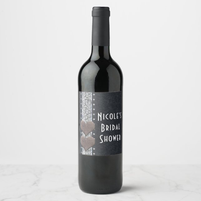 Western Glam Black Leather & Diamonds Wine Labels (Front)