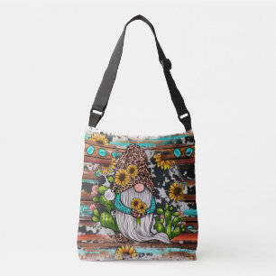 Western Gnome Sunflowers Turquoise Stones Crossbody Bag