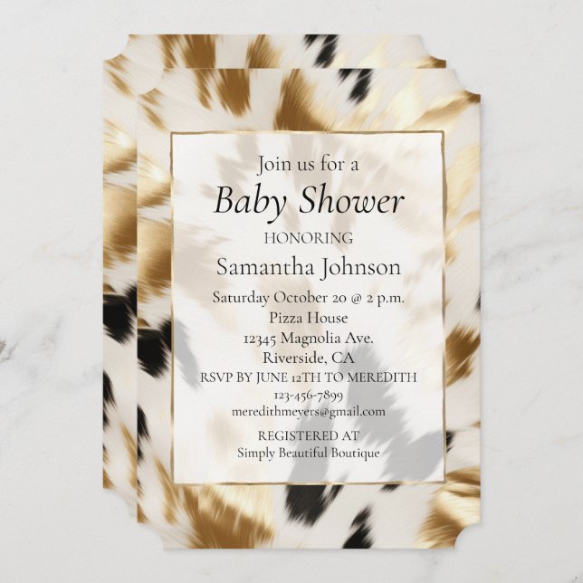 Western Gold Black White Cream Cowhide  Invitation (Front/Back)