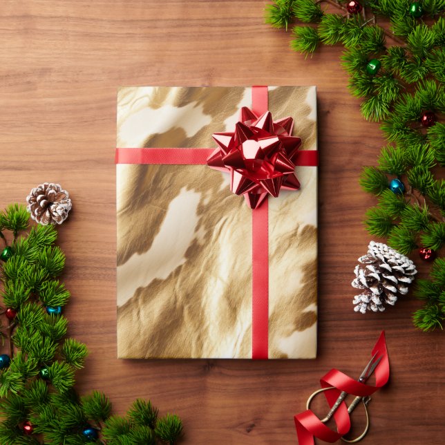Western Gold Cream Cowhide Wrapping Paper (Holiday Gift)
