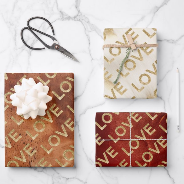 Western Gold Glitz Love Wrapping Paper Sheet (Front)