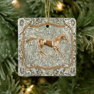Western Gold Horse Belt Buckle Ceramic Ornament
