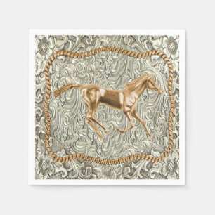 Western Gold Horse Belt Buckle Napkin