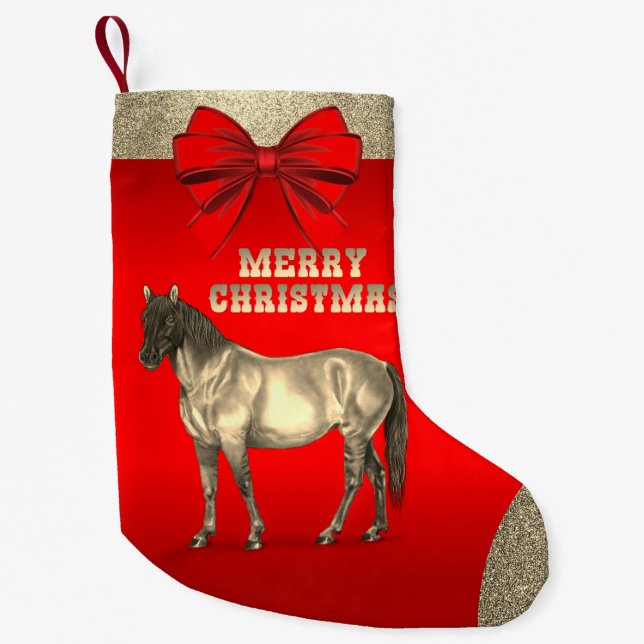 Western Gold Horse on Red Small Christmas Stocking (Front)