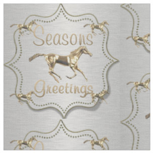 Western Gold Horse On Silver Holiday Fabric
