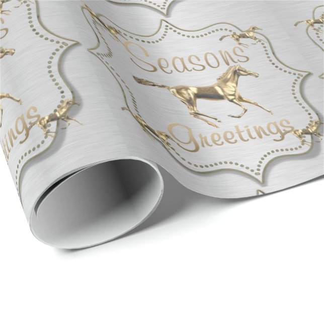 Western Gold Horse Seasons Greetings Wrapping Paper (Roll Corner)