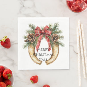 Western Gold Horse Shoe Christmas Pine Cones Napkin