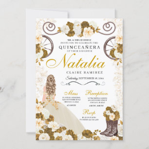 Western Gold & Ivory Princess Cowgirl Quinceanera Invitation