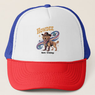 Western Golden Retriever Funny Cowboy Space Dog Trucker Hat