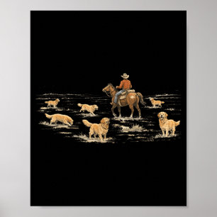 Western Golden Retriever Herding Horses Farm Poster