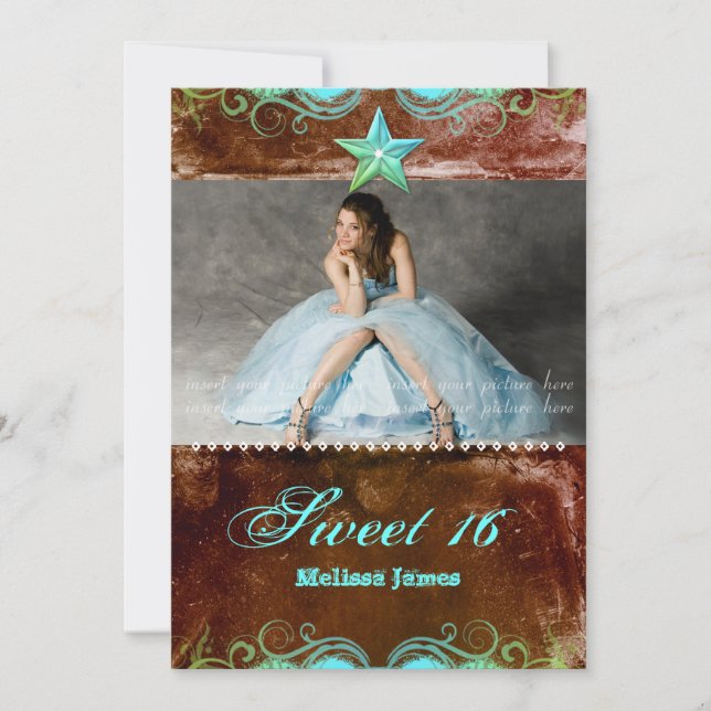 Western Grad Invitation Blue Brown Star (Front)