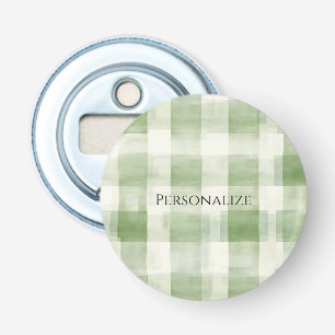 Western Green Cream Plaid Stripes   Bottle Opener