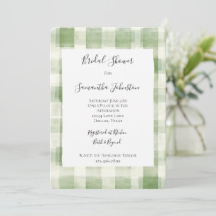 Western Green Cream Plaid Stripes Bridal Shower Invitation