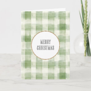Western Green Cream Plaid Stripes Christmas Card