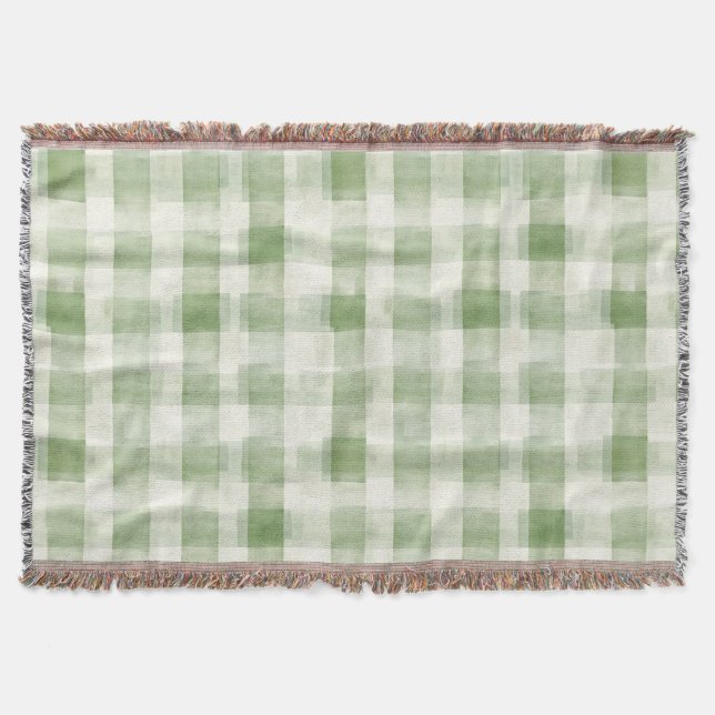 Western Green Cream Plaid Stripes Christmas Throw Blanket (Front)