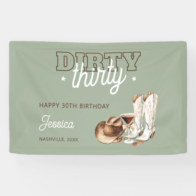 Western Green Dirty Thirty 30th Birthday Party Banner (Horizontal)