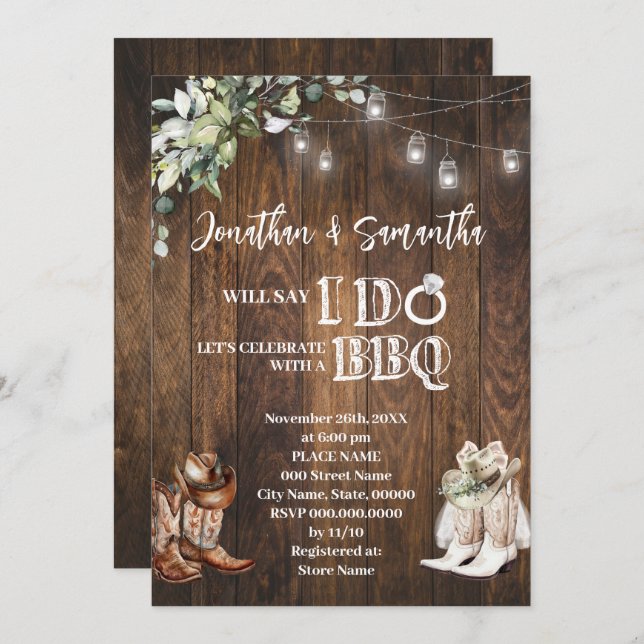 Western Greenery I do BBQ Couples Shower Invitation (Front/Back)