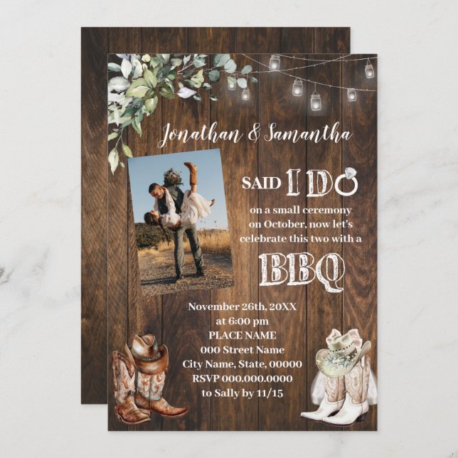 Western Greenery Said I do BBQ After Wedding Invitation (Front/Back)