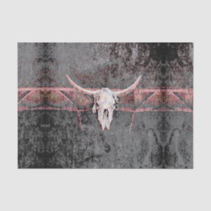 Western Grunge Texture Rustic Grey Pink Bull Skull Tissue Paper