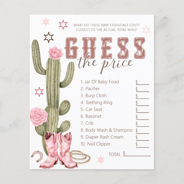 Western Guess the Price Game – Cowgirl Baby Shower Flyer (Front)