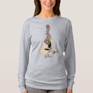 Western Guitar Cow Skull Roses T-Shirt
