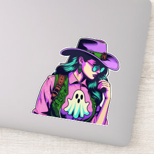 Western Halloween Cowgirl Ghost Pop Art Sticker