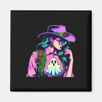 Western Halloween Cowgirl With Ghost Pop Art  Magnet