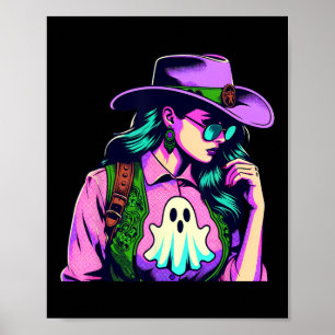 Western Halloween Cowgirl With Ghost Pop Art Poster