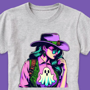 Western Halloween Cowgirl with Ghost Pop Art Shirt