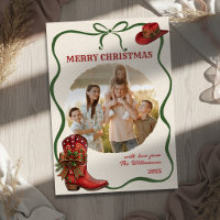 Western Hand Drawn Cowboy Boot Christmas Photo