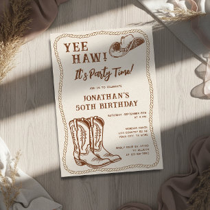 Western Hand Drawn Cowboy Boots Man Birthday Party Invitation